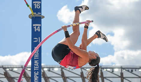 Brynn approaches bar during pole vault attempt