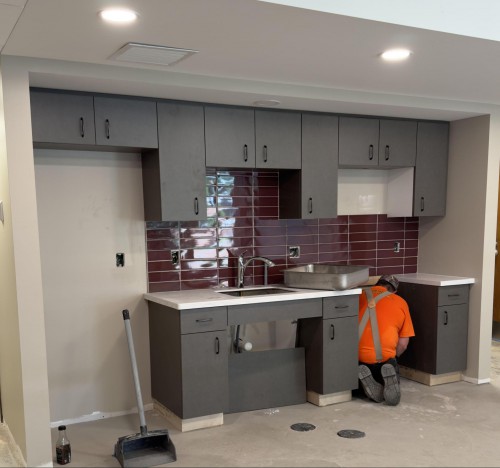 A dorm kitchen being renovated