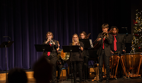 Roberts students play instruments during the Christmas Gala.