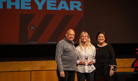 Ella White, Bob Segave, and President Porterfield