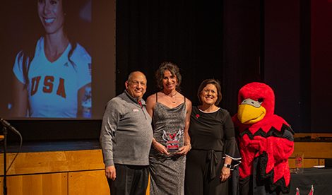 Jenn Suhr, Bob Segave, President Porterfield, and Reggie