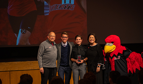 Jennifer Zambuto, Andrew Dorr, Bob Segave, President Porterfield, and Reggie