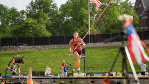 Brynn King runs during a pole vault attempt