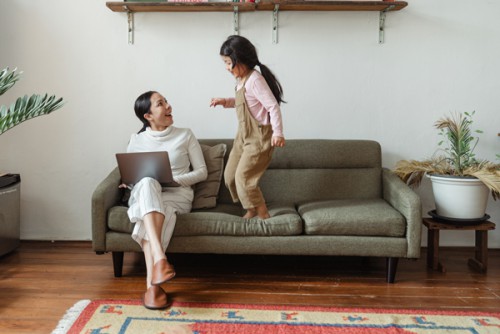 Working Mom with Laptop and child