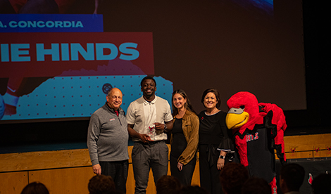 Robert Hinds, young woman, Bob Segave, President Porterfield, and Reggie