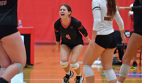 Sarina Pasquantonio celebrates during a volleyball match