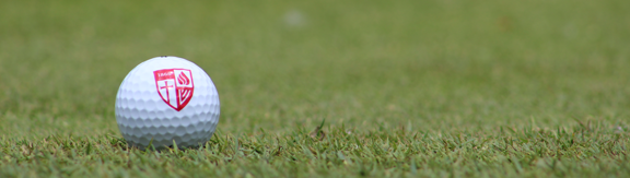 Golf ball with Roberts logo on grass